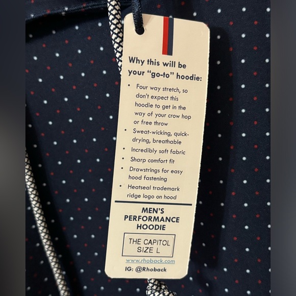 NWT Rhoback Men’s Hesi Performance Hoodie - The Capitol - Stateside Dot & Navy L - Picture 4 of 11